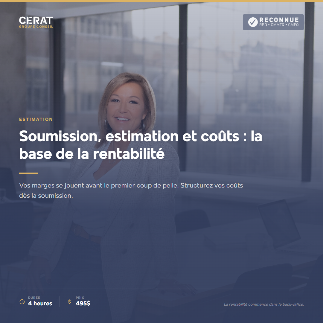 Formation Soumission, estimation et coûts